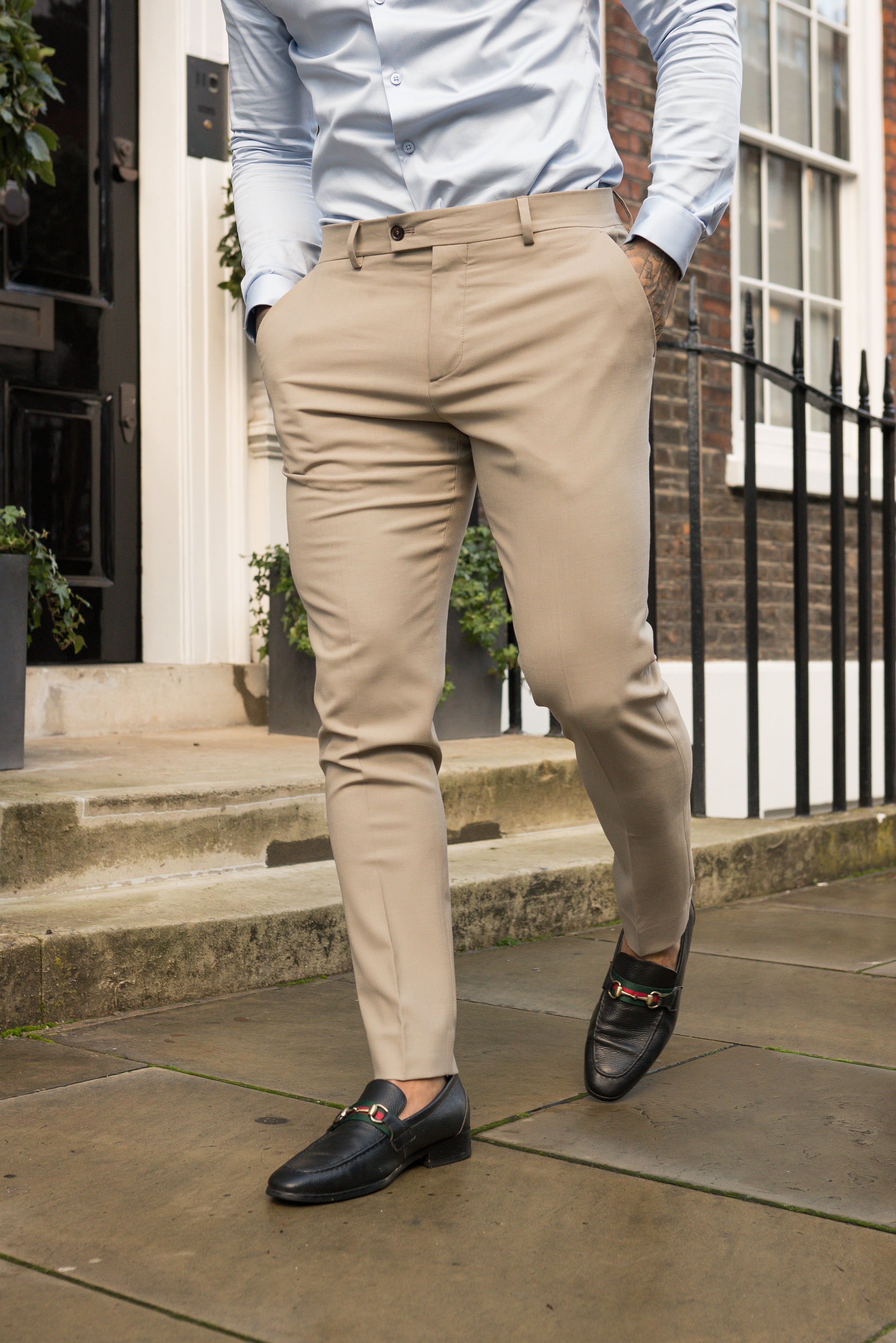 Slim Formal Beige Stretch Trousers - FST003