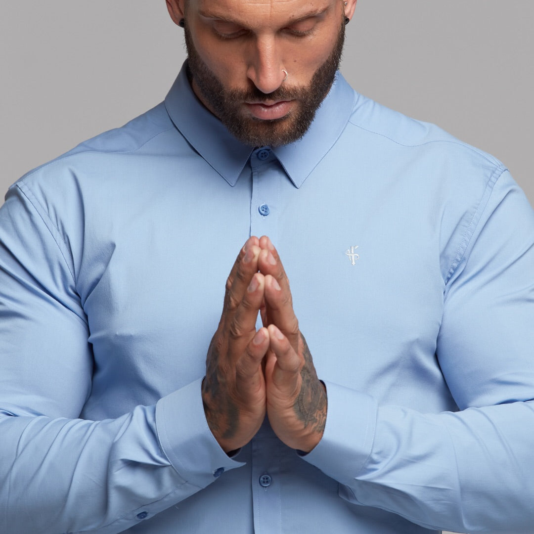 Super Slim Stretch Classic Light Blue Panel Shirt - FS319
