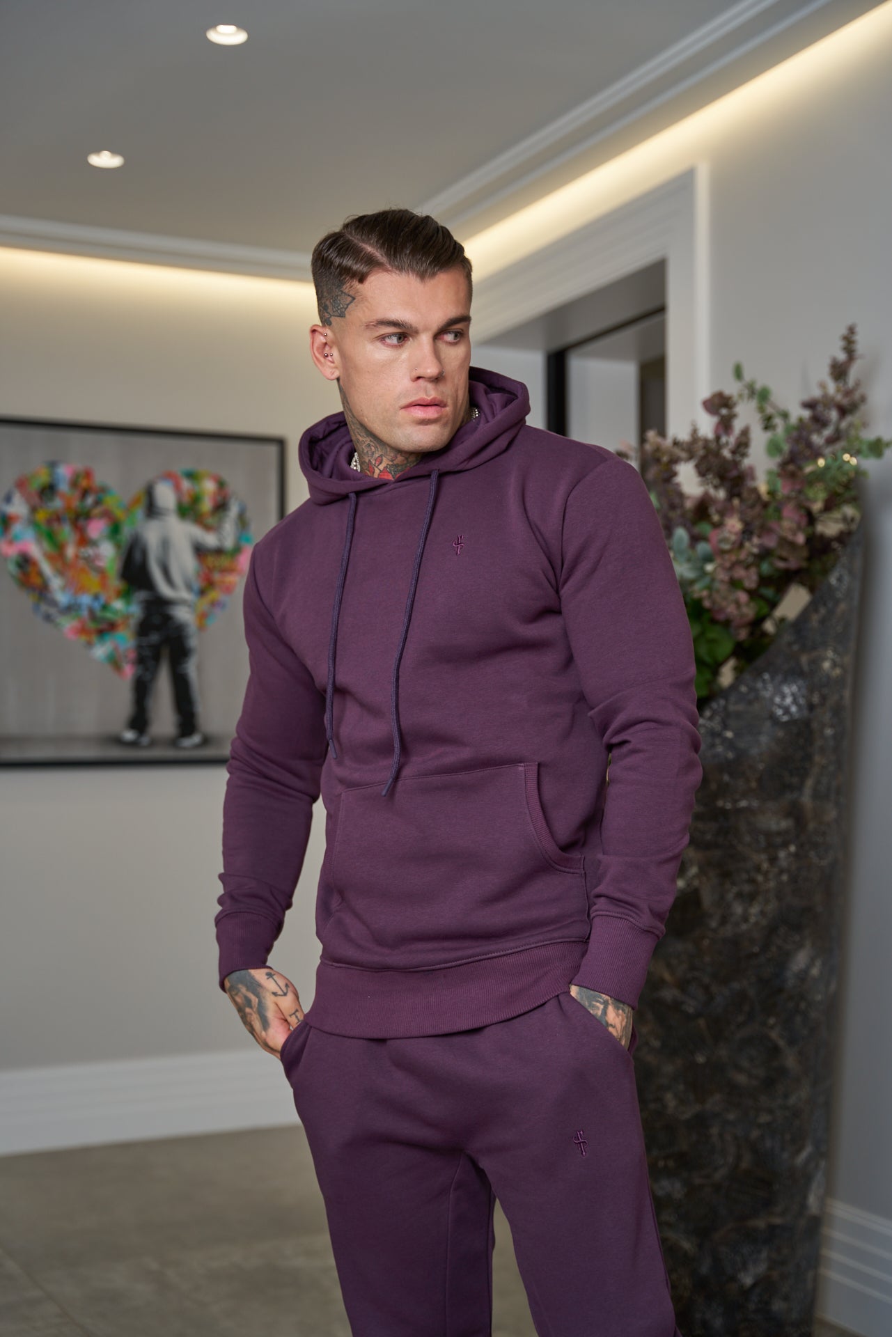 Plum Kangaroo Hoodie Top with FS Embroidery - FSH703