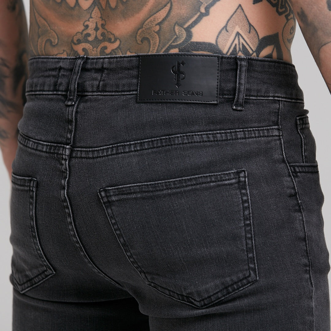 Stretch Washed Black Ripped Tapered Ankle Skinny Jeans - FSH227