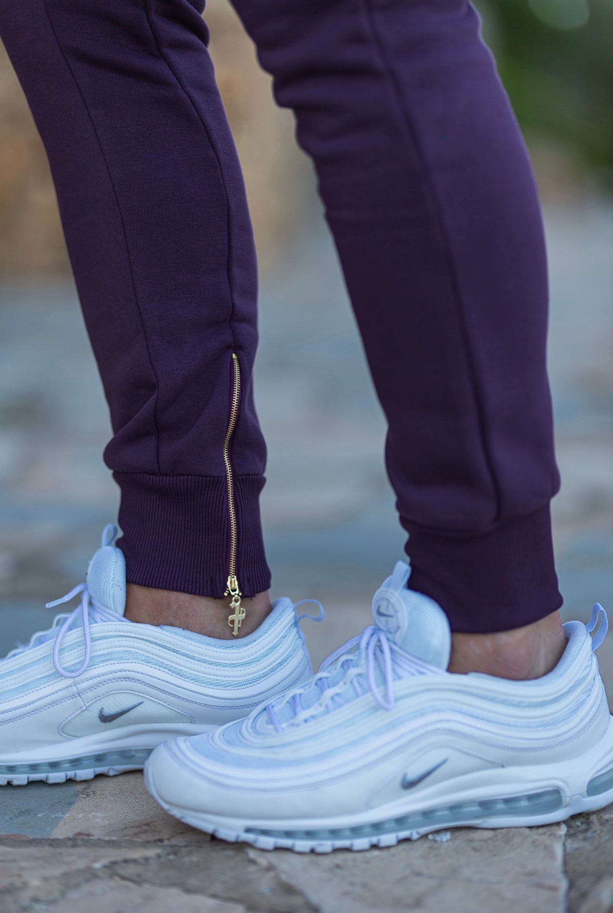 Plum / Purple & Gold Tapered Bottoms with Ankle Zip Detail - FSH486
