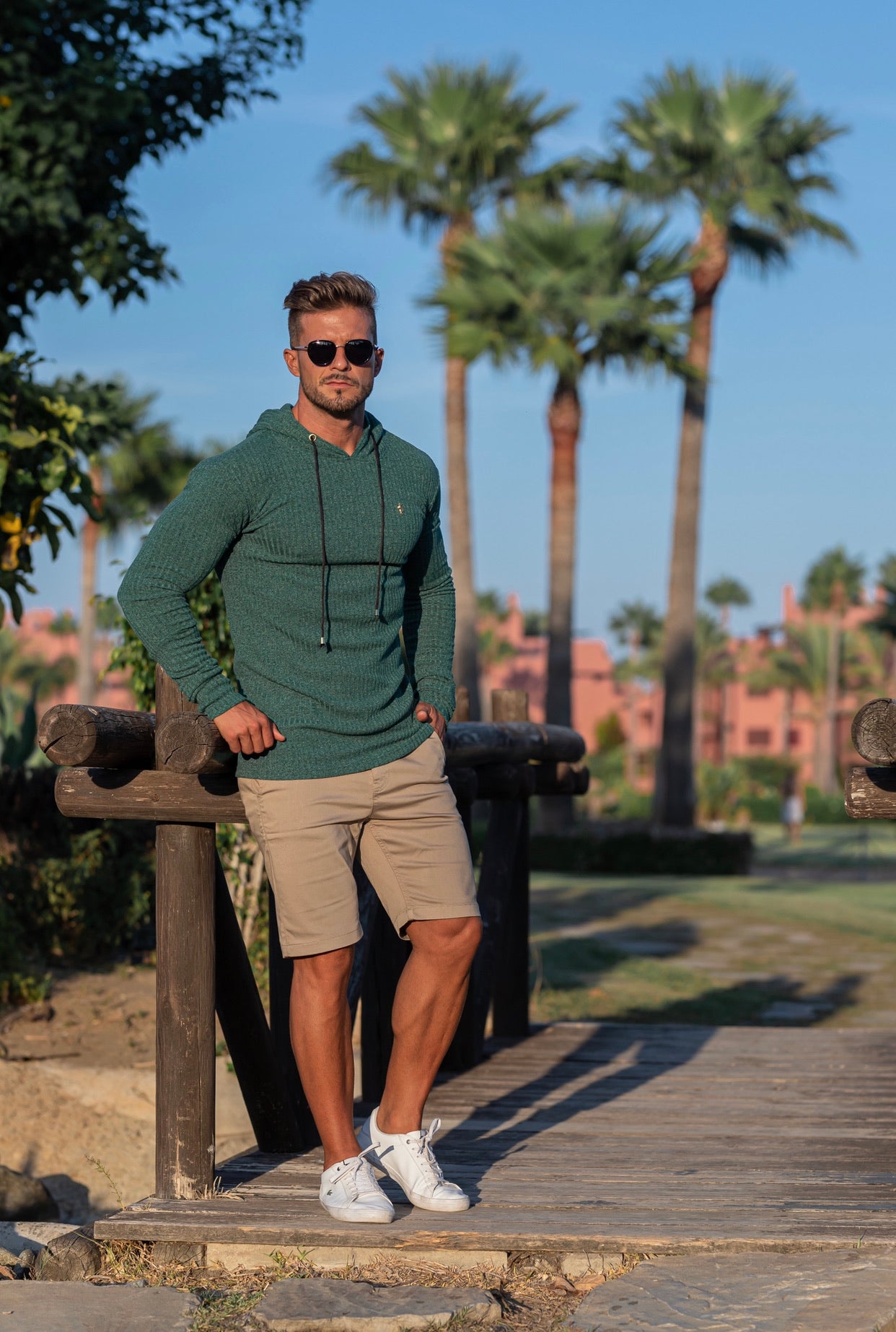 Classic Forest Green / Gold Ribbed Knit Hoodie Jumper - FSH508