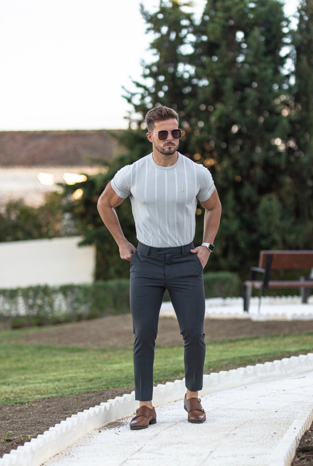 Slim Formal Charcoal Multi Check Stretch Trousers - FST006 (LAST CHANCE)