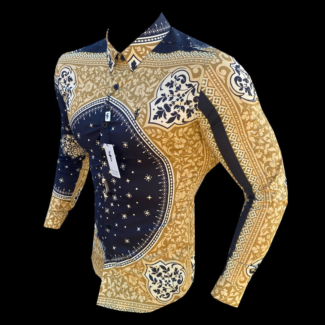 Super Slim Stretch Scarf Print Long Sleeve with Button Down Collar - FS861