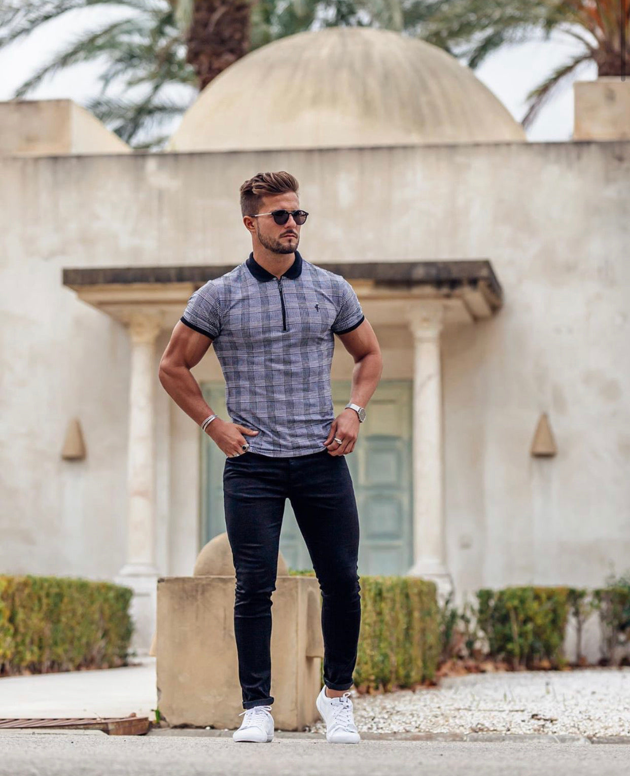 Prince Of Wales Zipped Polo Shirt - FSH386