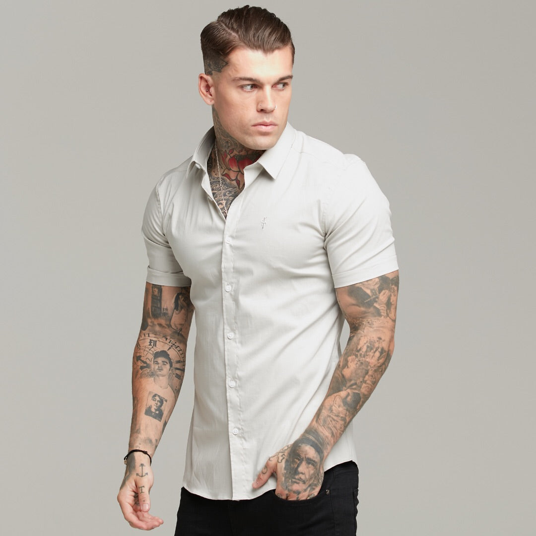 Super Slim Stretch Classic Light Beige Short Sleeve - FS559