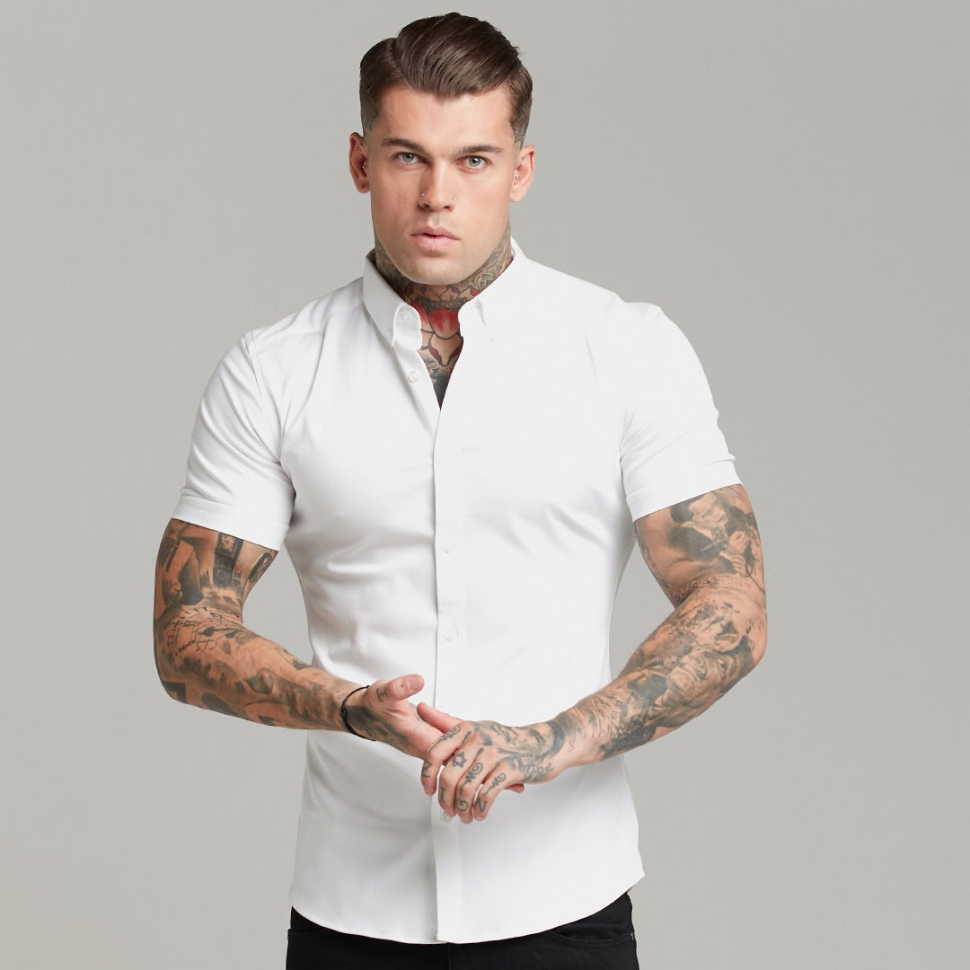 Super Slim Stretch White Denim Short Sleeve - FS598