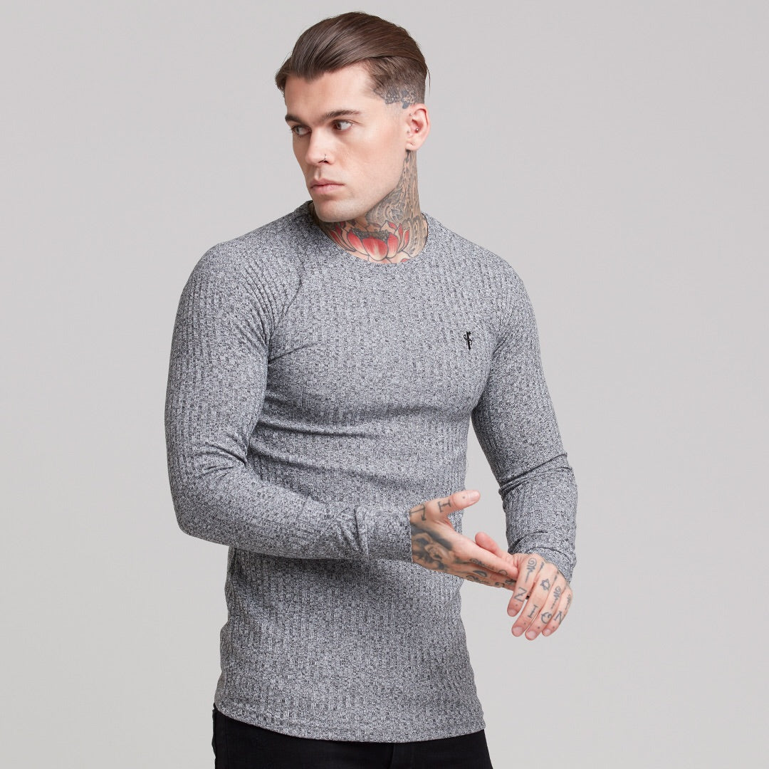 Classic Grey & Black Ribbed Knit Jumper - FSH079