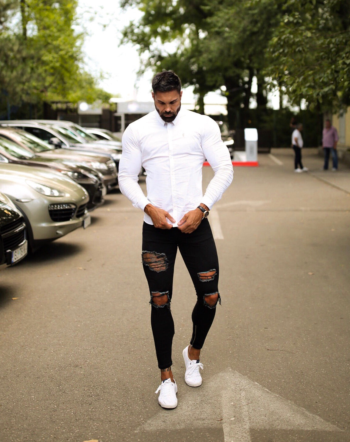 Zipped Ankle Distressed Ripped Slim Stretch Black Jeans - FSH234