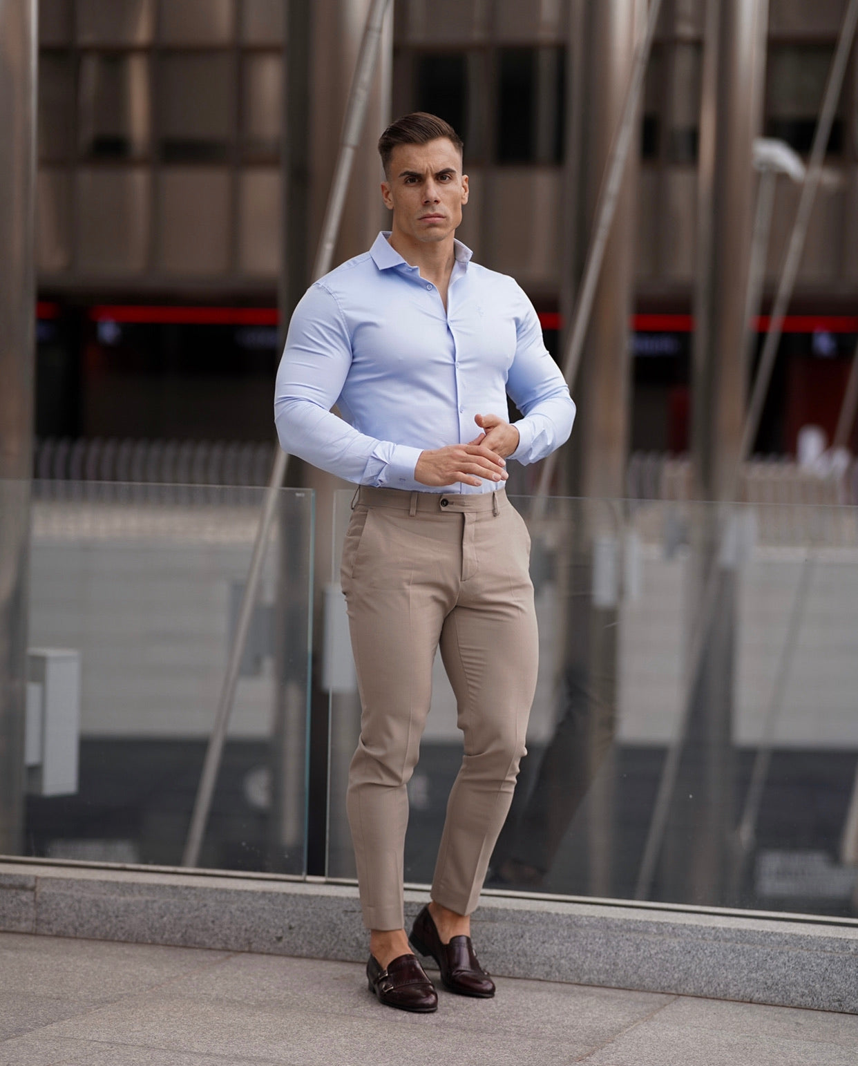 Slim Formal Beige Stretch Trousers - FST003