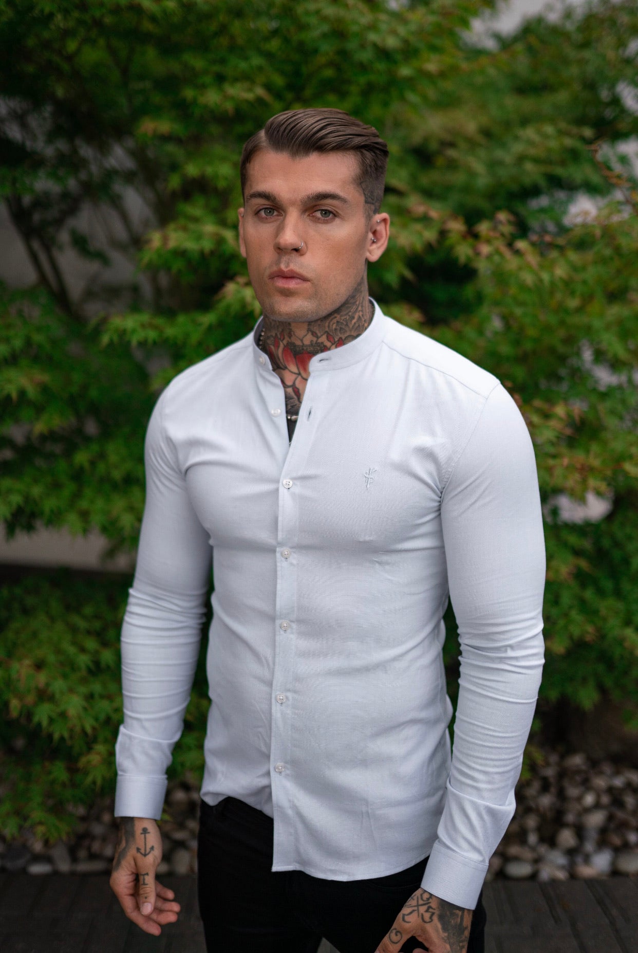 Super Slim Stretch Classic Oxford White Grandad Collar - FS732