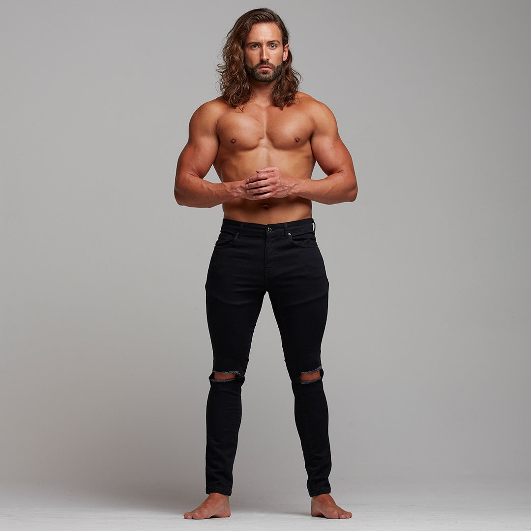 Ripped Slim Stretch Black Jeans - FSH101 (LAST CHANCE)