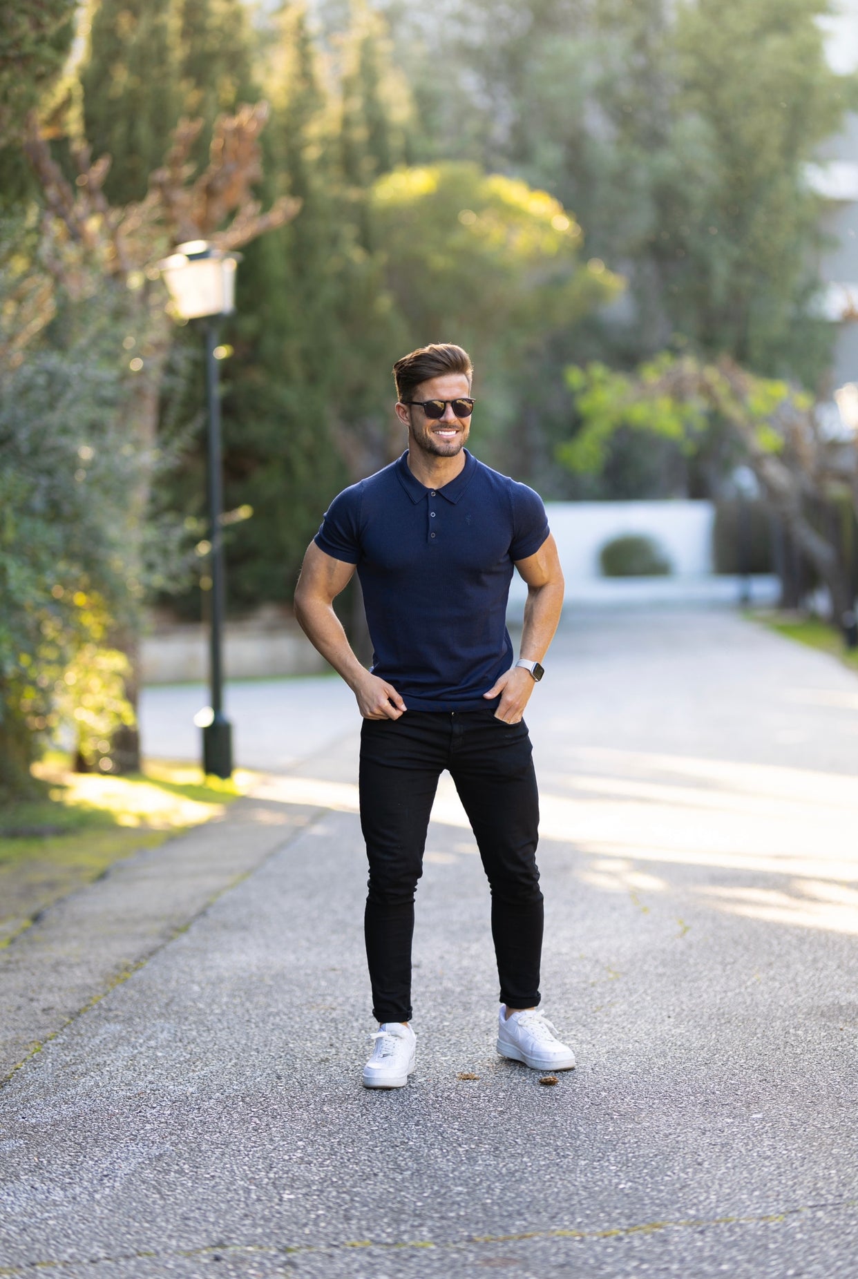 Classic Navy Merino Wool Knitted Polo Jumper Short Sleeve With FS Embroidery- FSN026