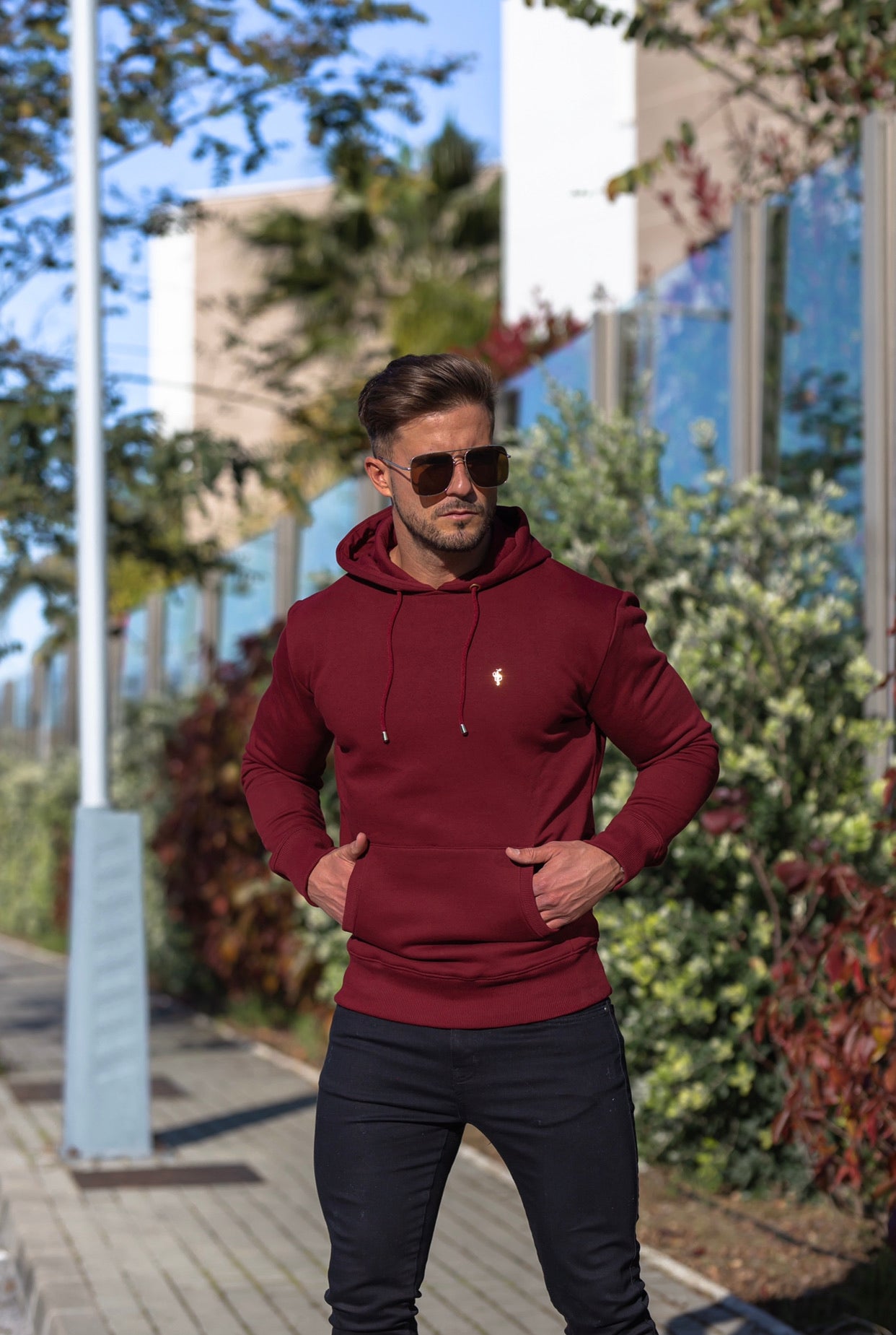 Burgundy & Gold Overhead Hoodie Jumper - FSH546