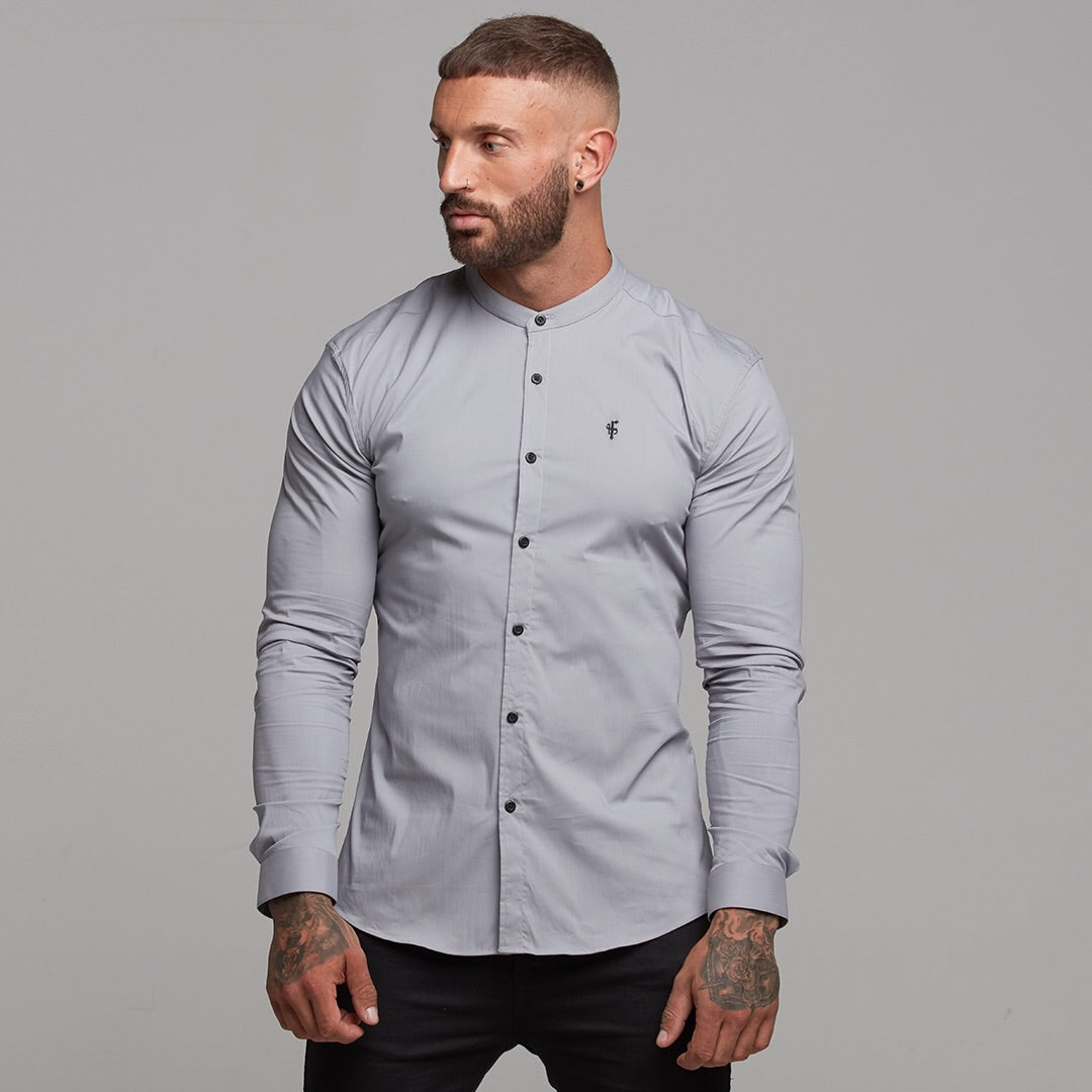 Super Slim Stretch Classic Silver Grey Grandad Collar - FS289