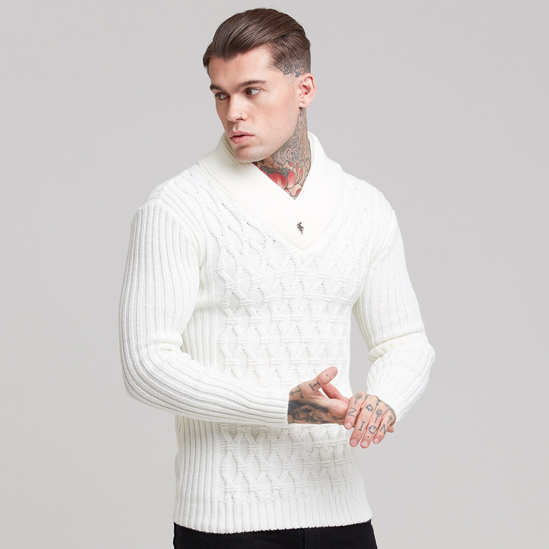 Chunky Cable Knit Cream Jumper - FSJ001