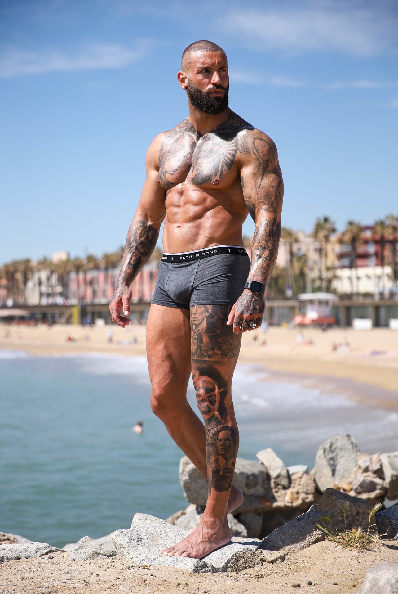 2 Pack Black and Charcoal Boxer Shorts (Shorter Length) - FSP002