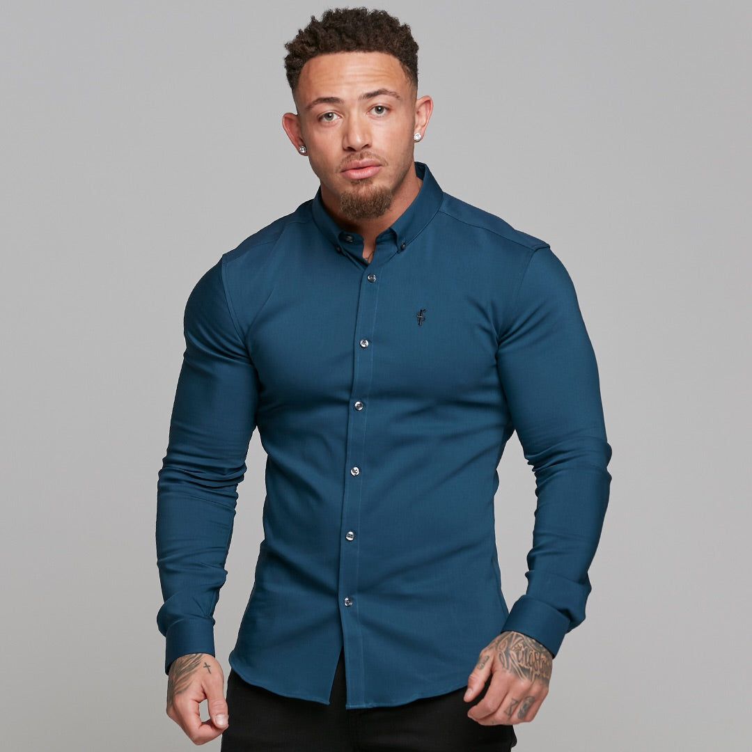 Super Slim Ultra Stretch Classic Teal (Charcoal Buttons) - FS484