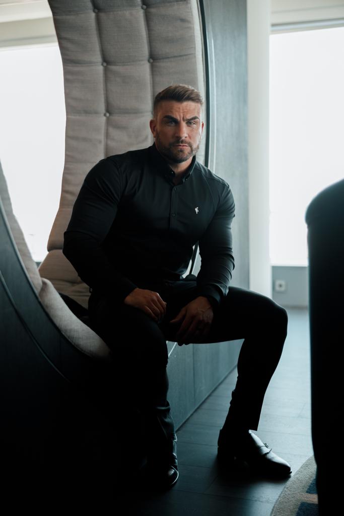 Super Slim Stretch Black Denim Long Sleeve with Metal Decal Emblem - FS642