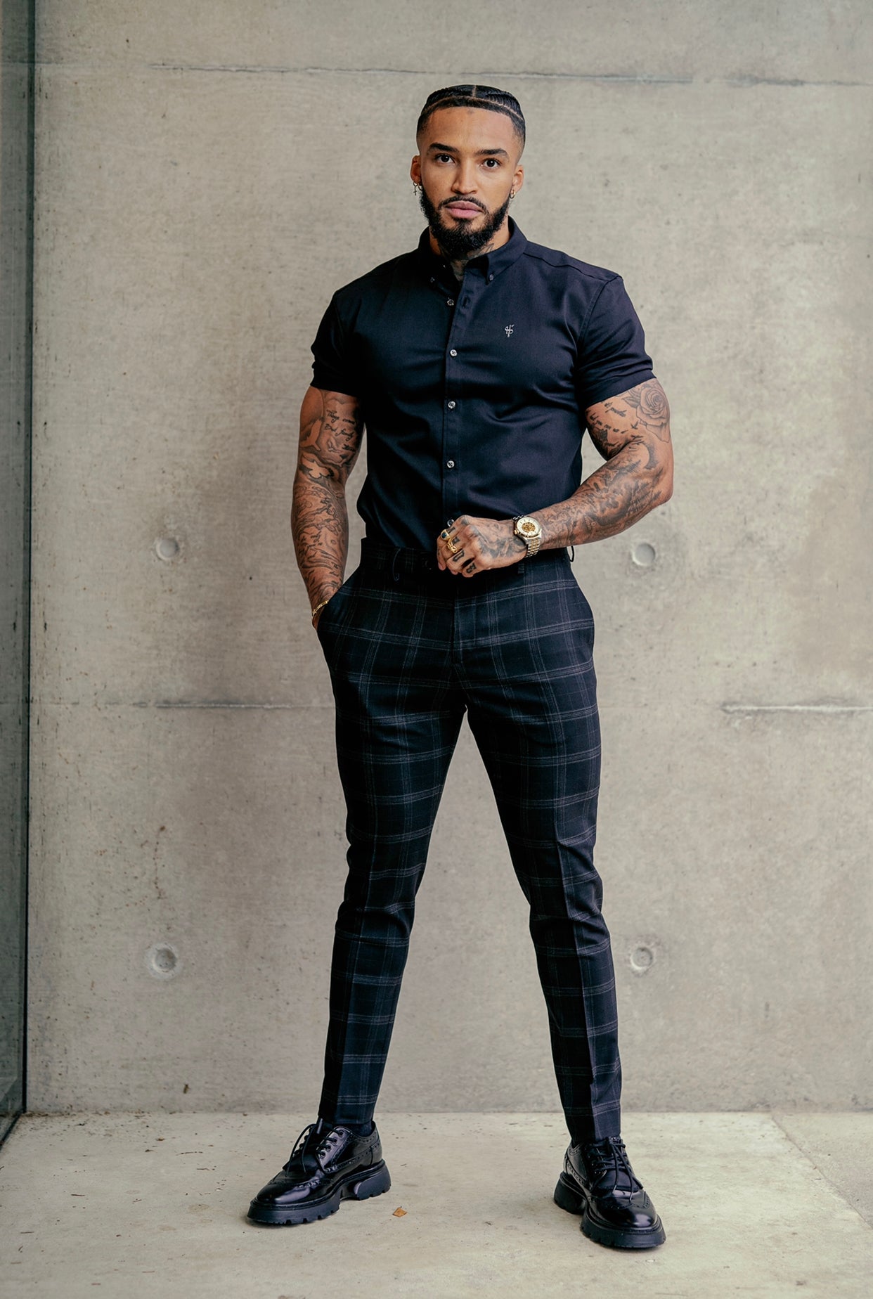 Slim Formal Large Charcoal Check Stretch Trousers - FST007