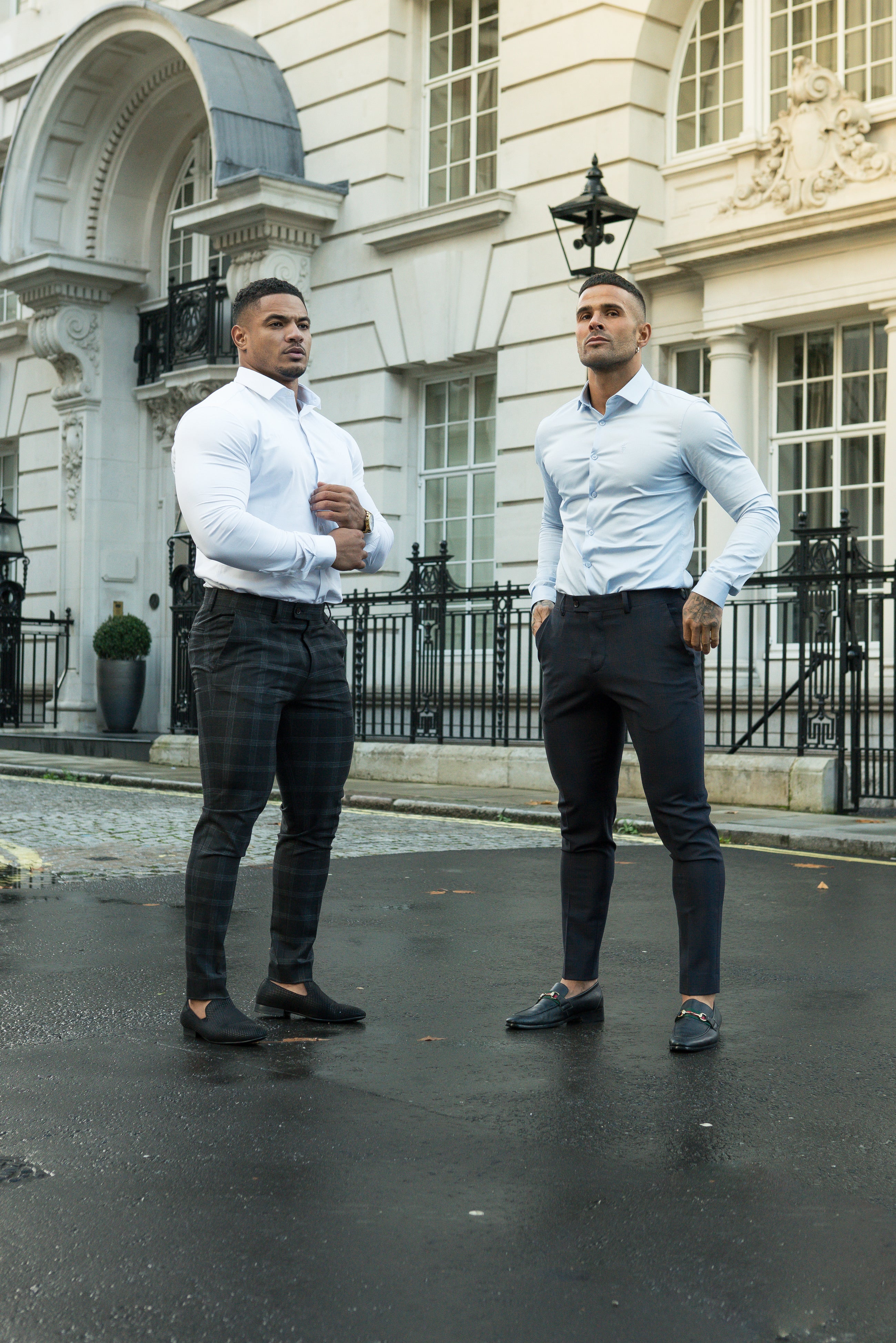 Slim Formal Large Charcoal Check Stretch Trousers - FST007