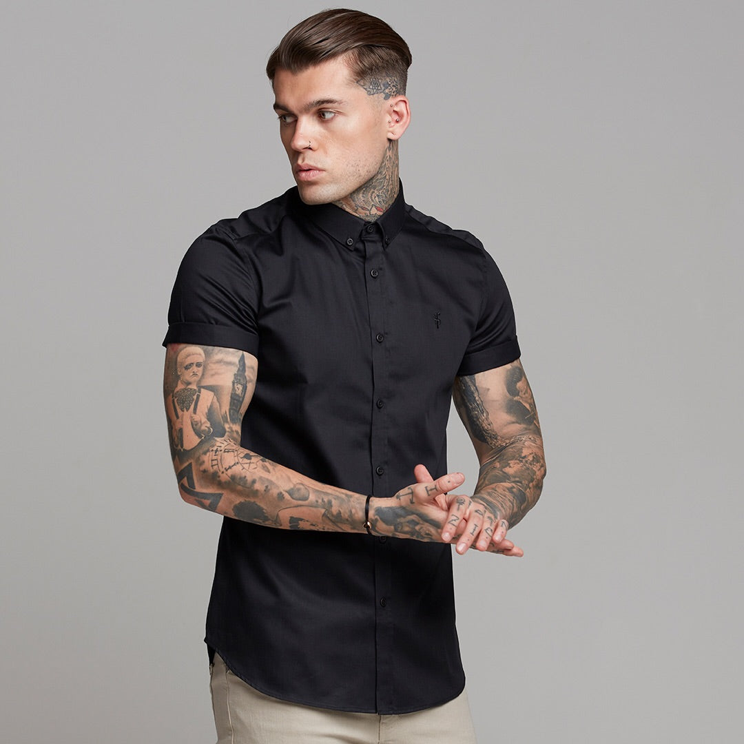Classic Black Luxe Egyptian Cotton Button Down Short Sleeve - FS492