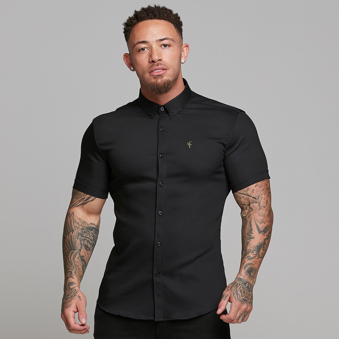 Super Slim Ultra Stretch Classic Black Short Sleeve (Khaki Embroidery) - FS481