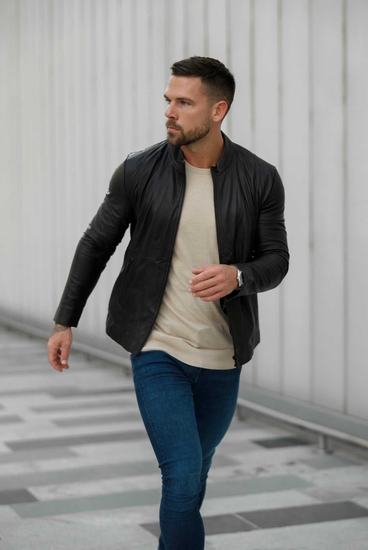 Brown Lambs Leather Jacket with Black Zips - FSH791