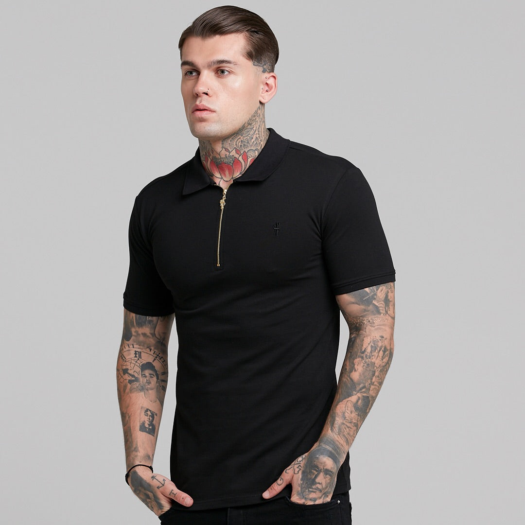 Classic Black and Gold Zipped Polo Shirt - FSH239