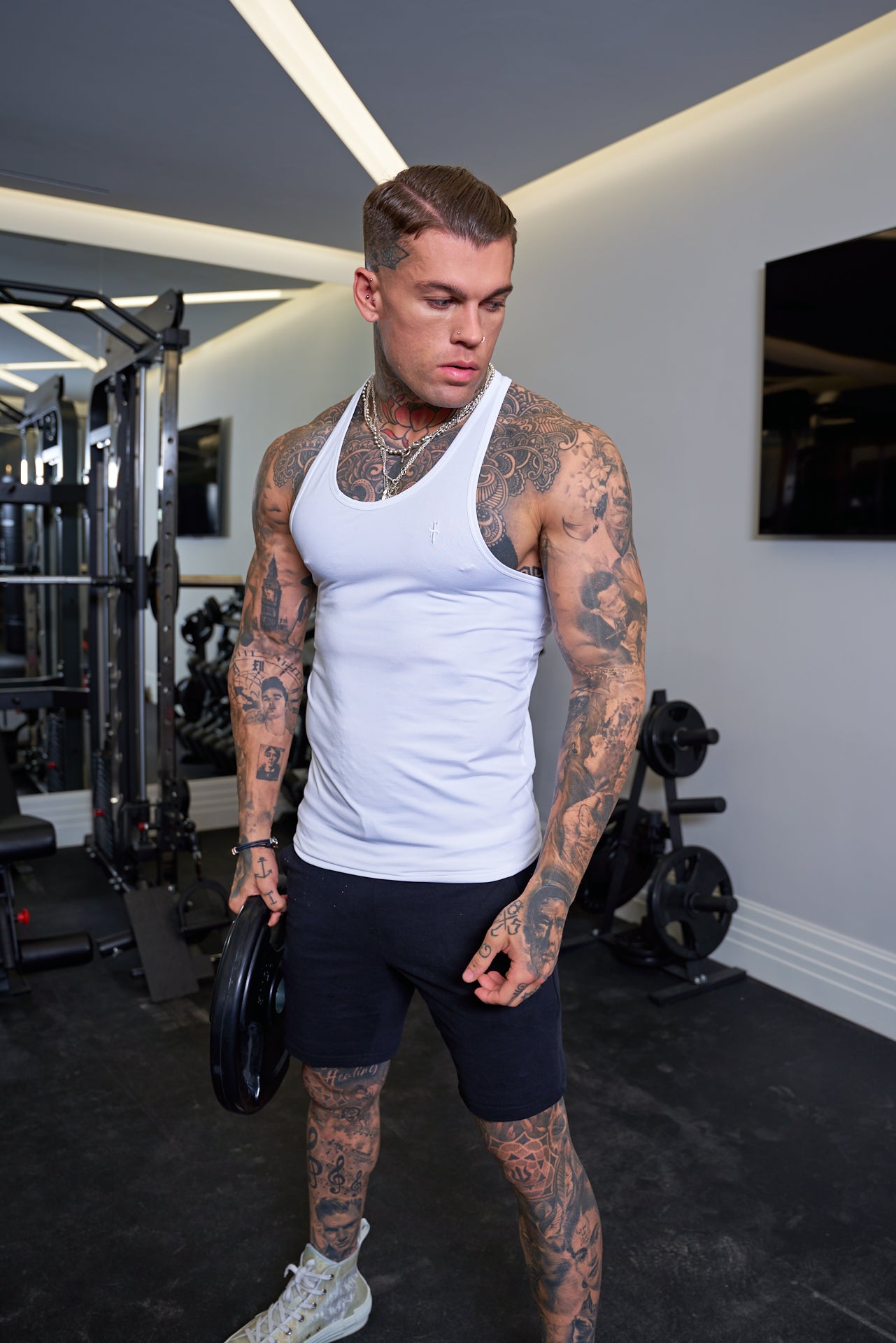 Muscle Fit White Gym Vest - FSH690