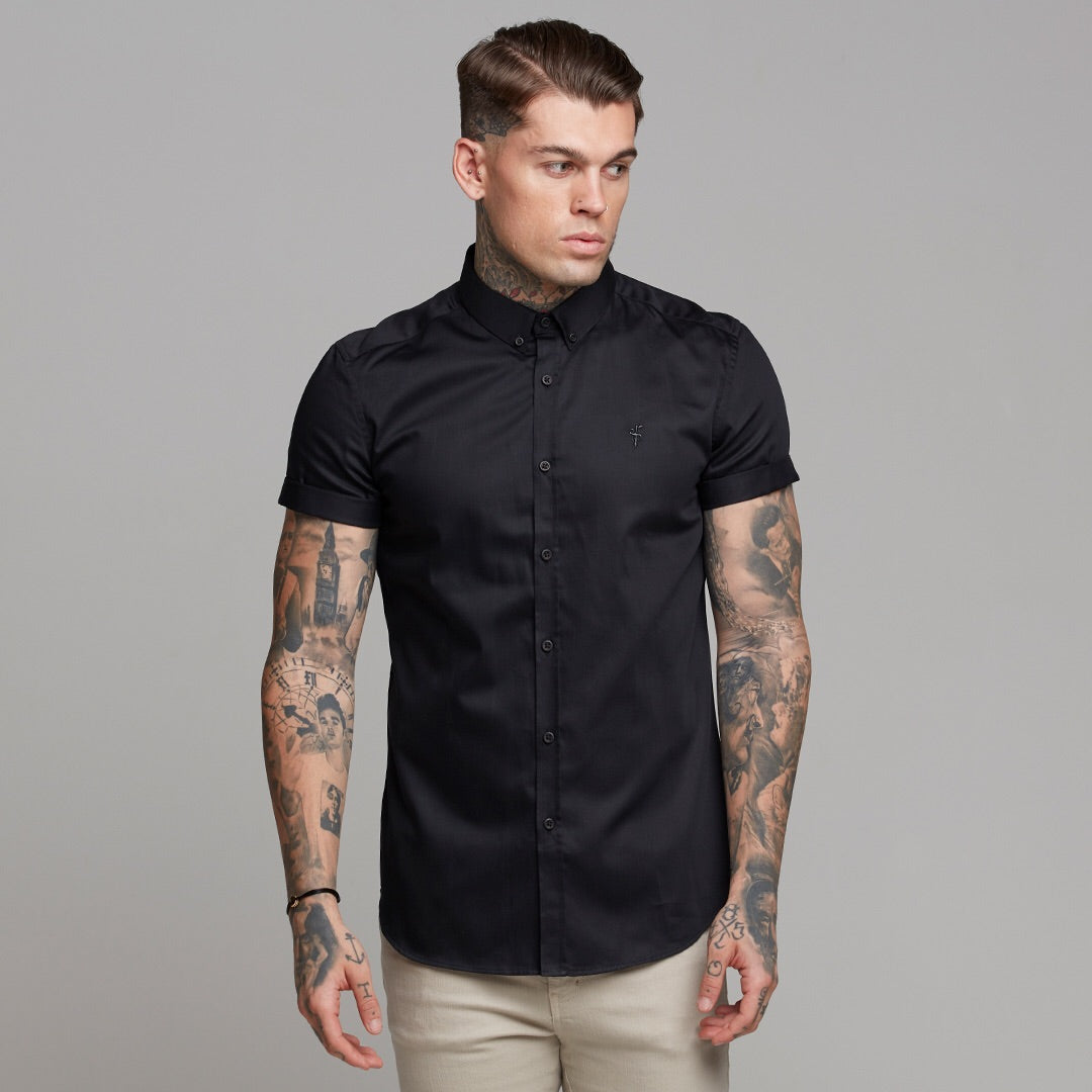 Classic Black Luxe Egyptian Cotton Button Down Short Sleeve - FS492
