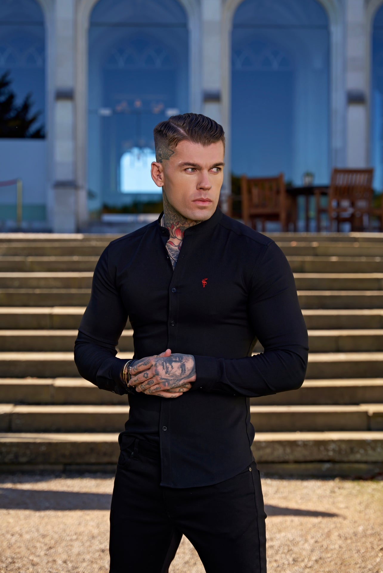 Super Slim Scuba Black Long Sleeve Stretch With Grandad Collar - FS931