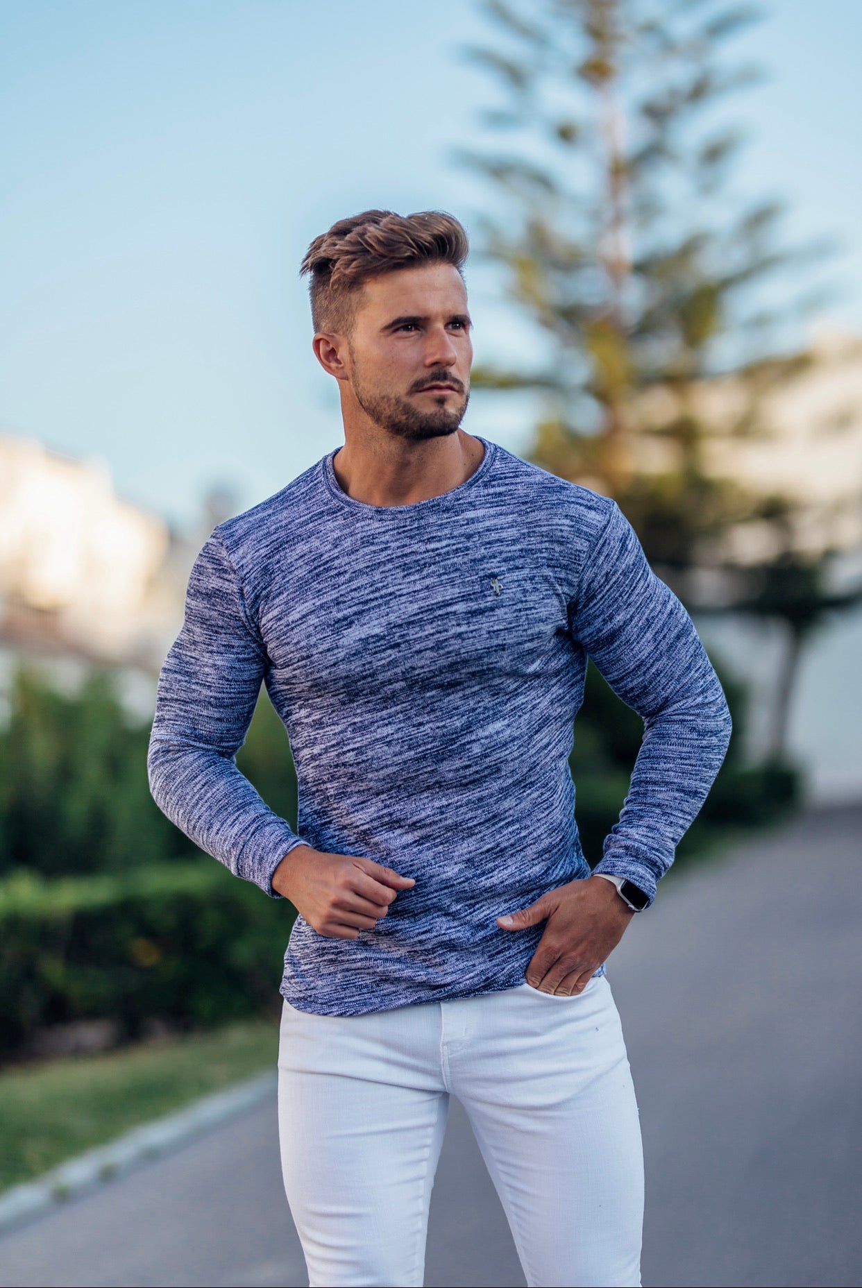 Classic Blue/White Two Tone Super Slim Jumper - FSH155