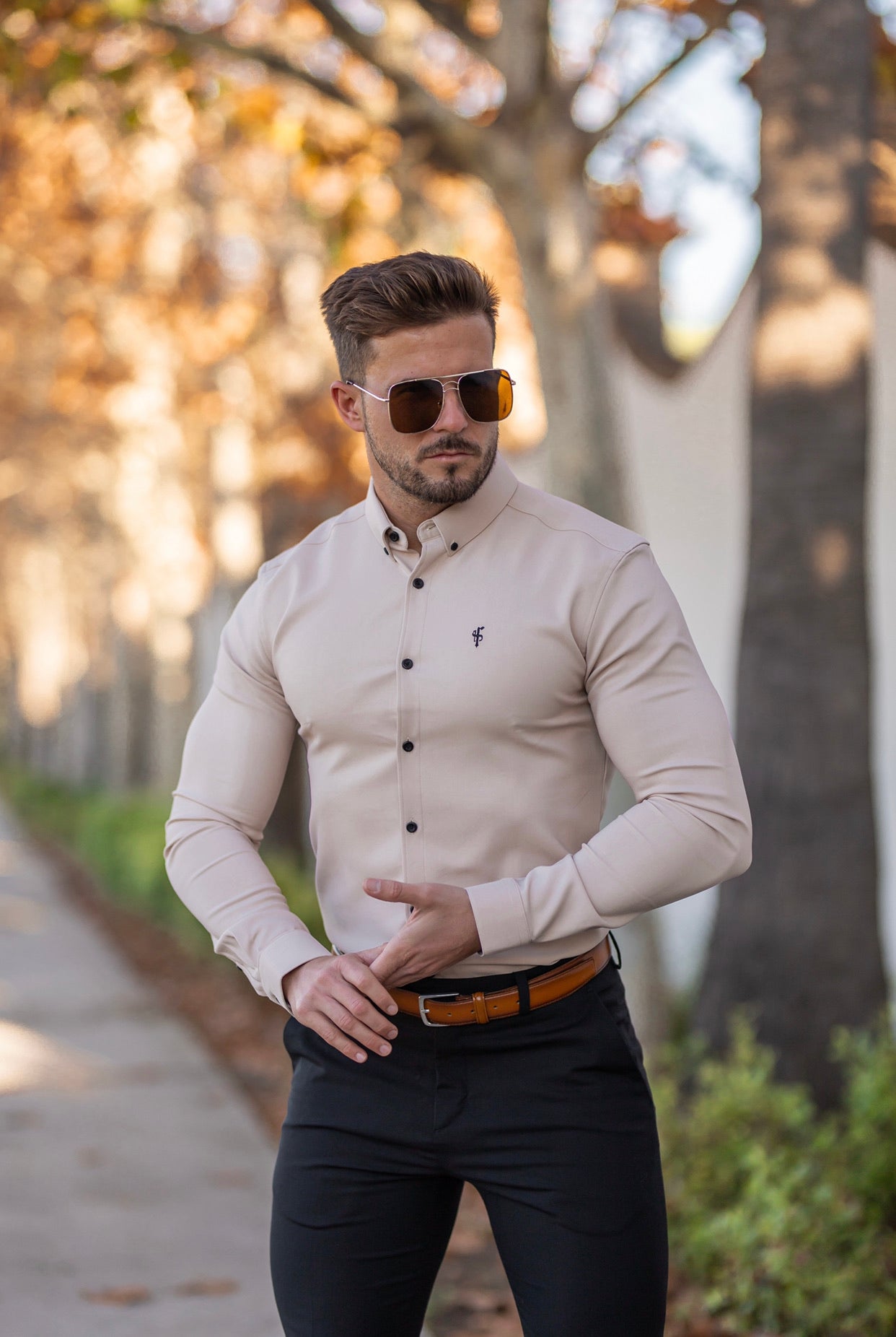 Super Slim Scuba Beige / Black Long Sleeve Stretch - FS738