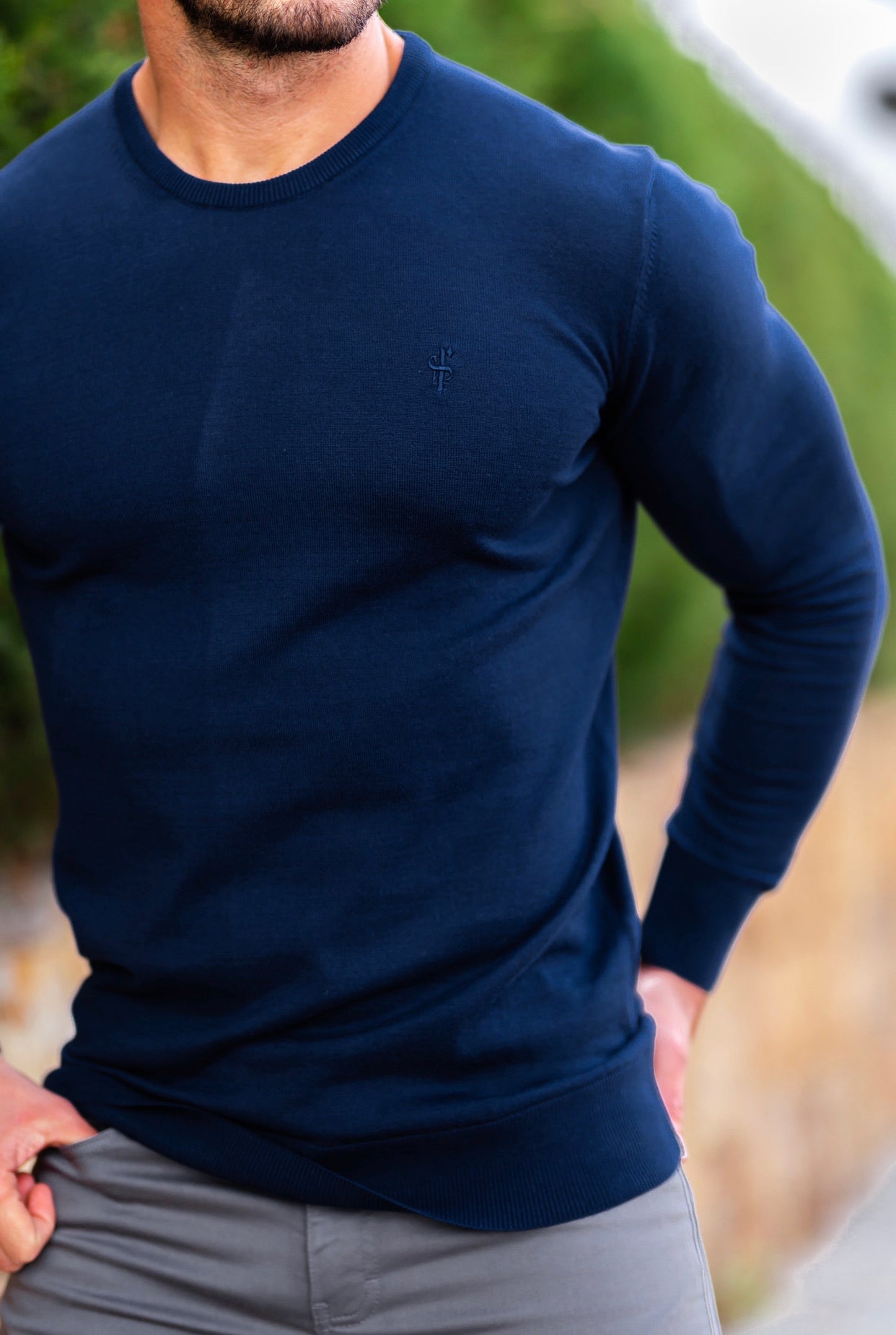 Classic Dark Navy Crew Neck Knitted Jumper - FSH608