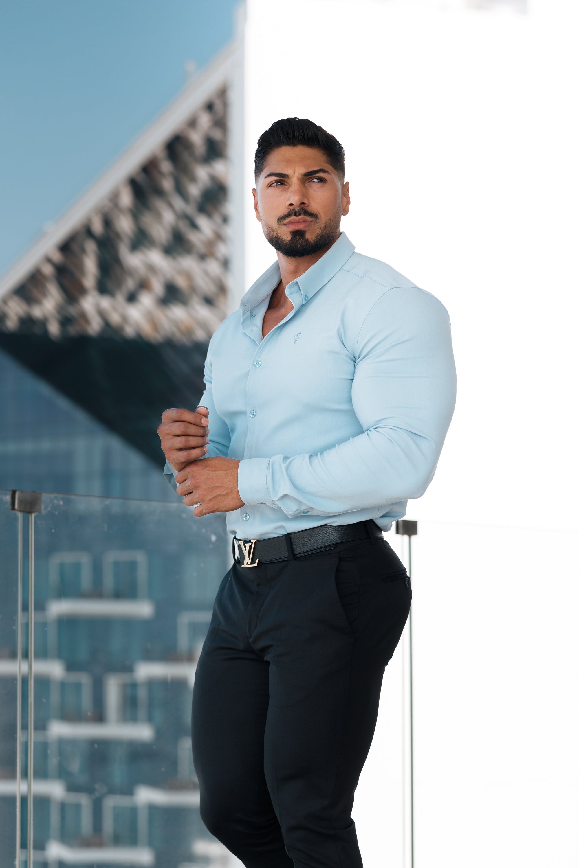 Super Slim Scuba Light Blue Long Sleeve Stretch - FS884