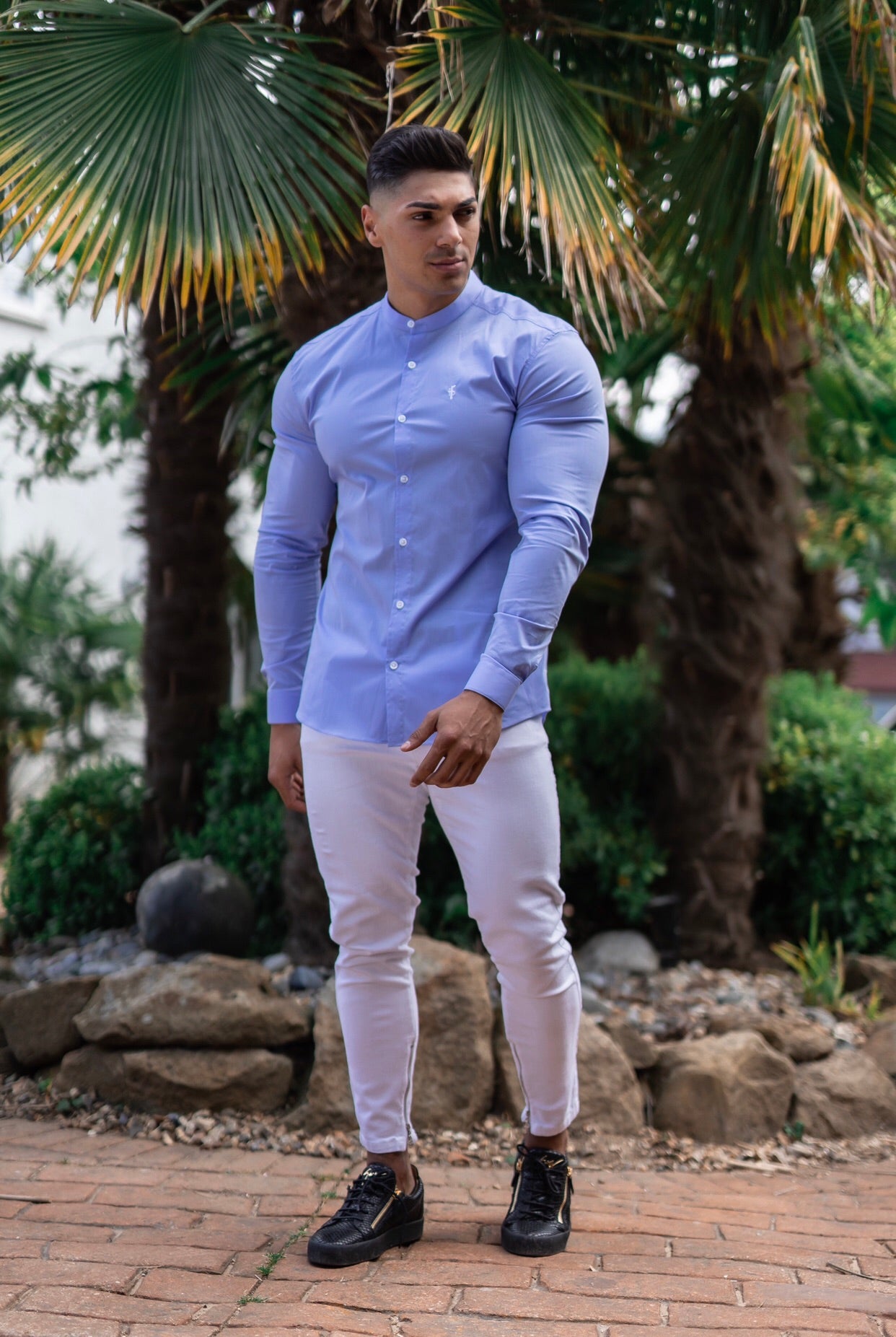 Super Slim Stretch Light Blue Grandad Collar - FS555