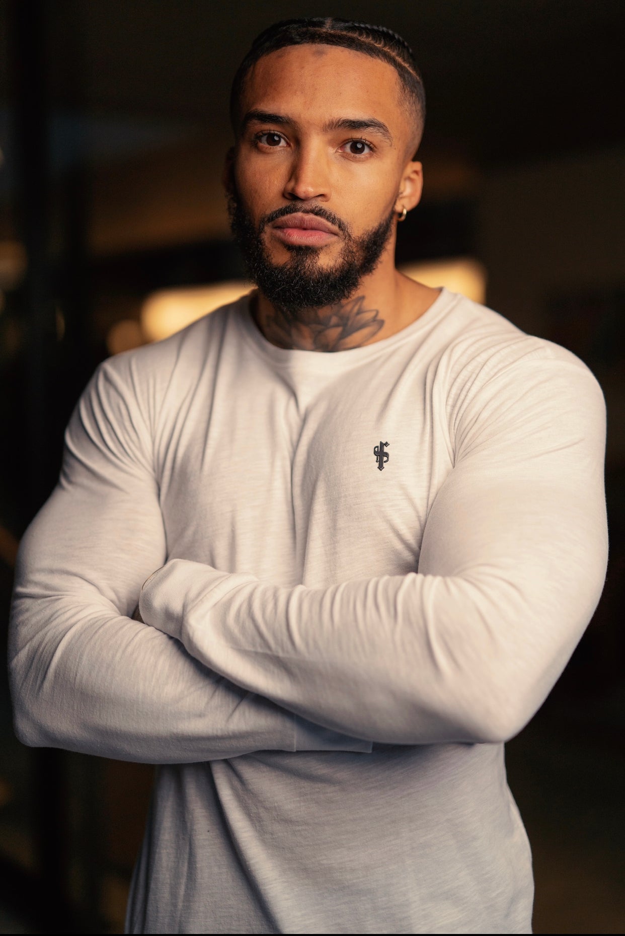 White Slub Crew Long Sleeve With Cuff - FSH727