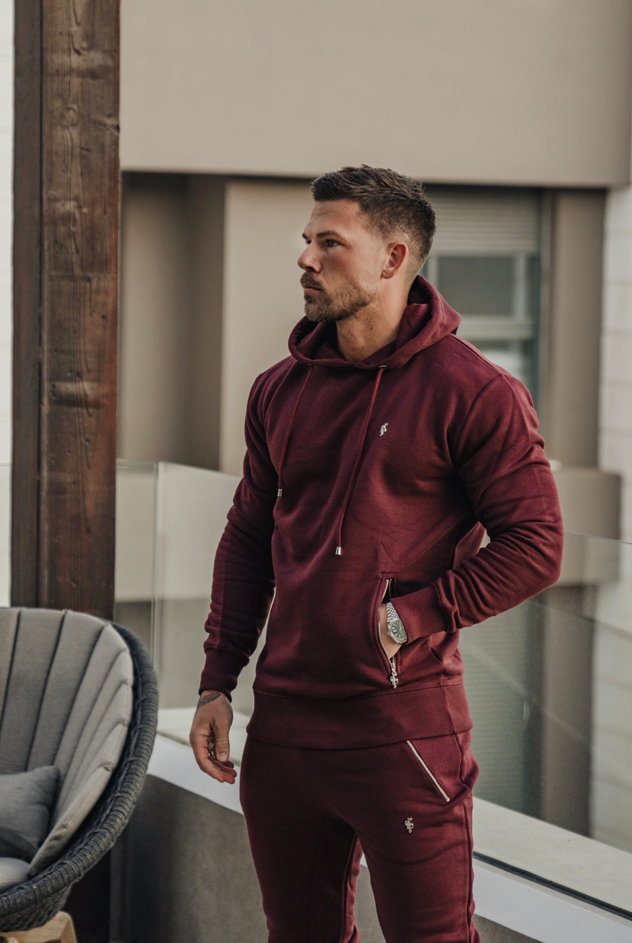 Burgundy / Silver Tapered Bottoms with Ankle Zip Detail - FSH798