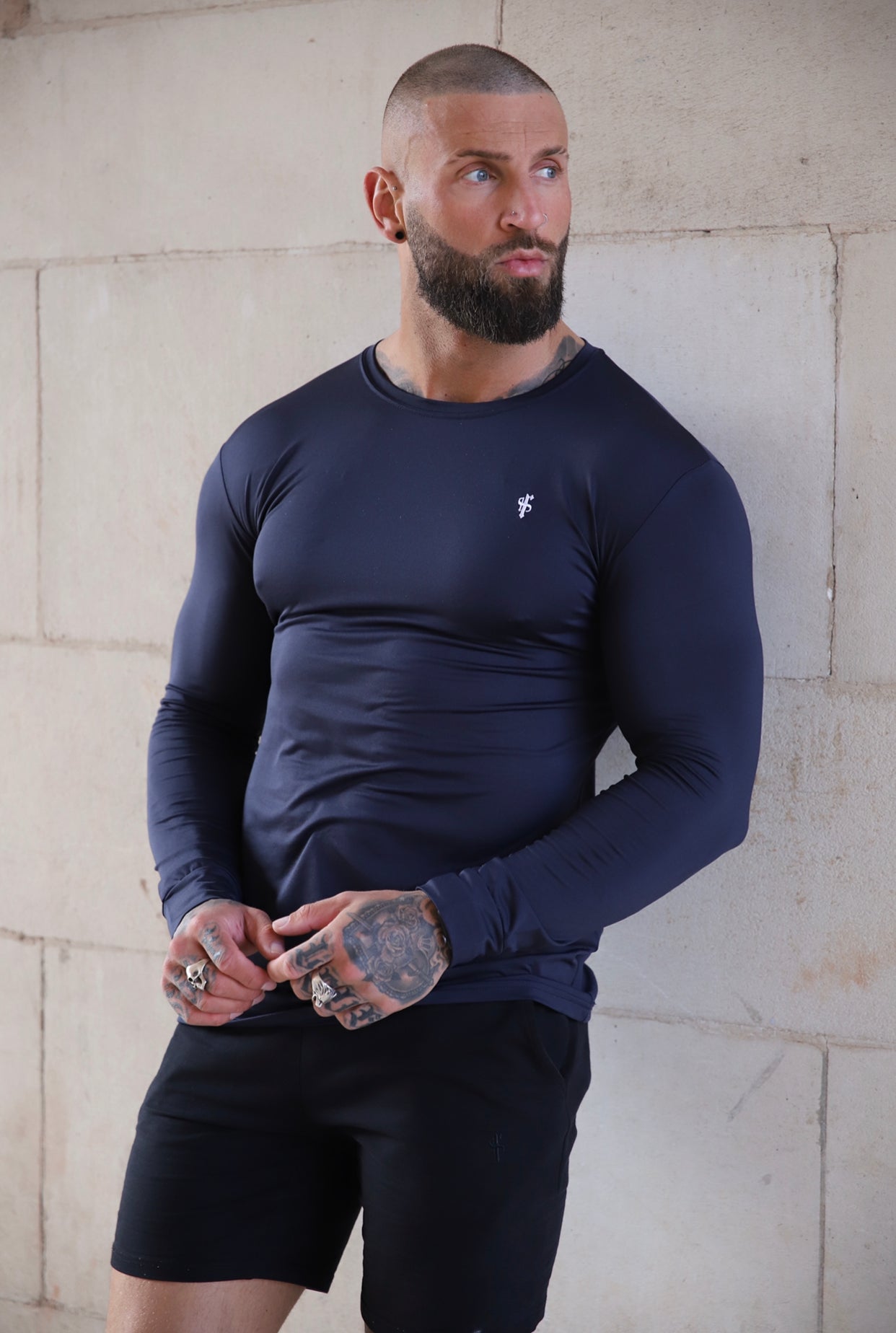 Long Sleeve Navy Gym Crew Top - FSH710