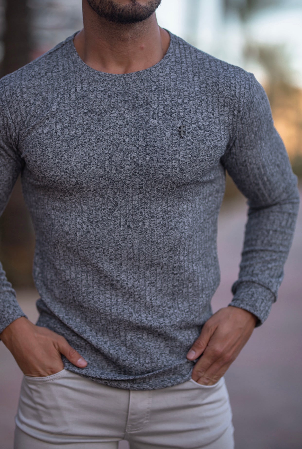 Classic Grey / Black Decal Ribbed Knit Jumper - FSH537