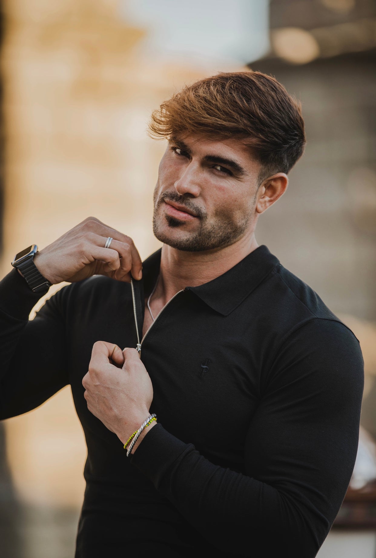 Classic Black Zipped Polo Long Sleeve Shirt - FSH025
