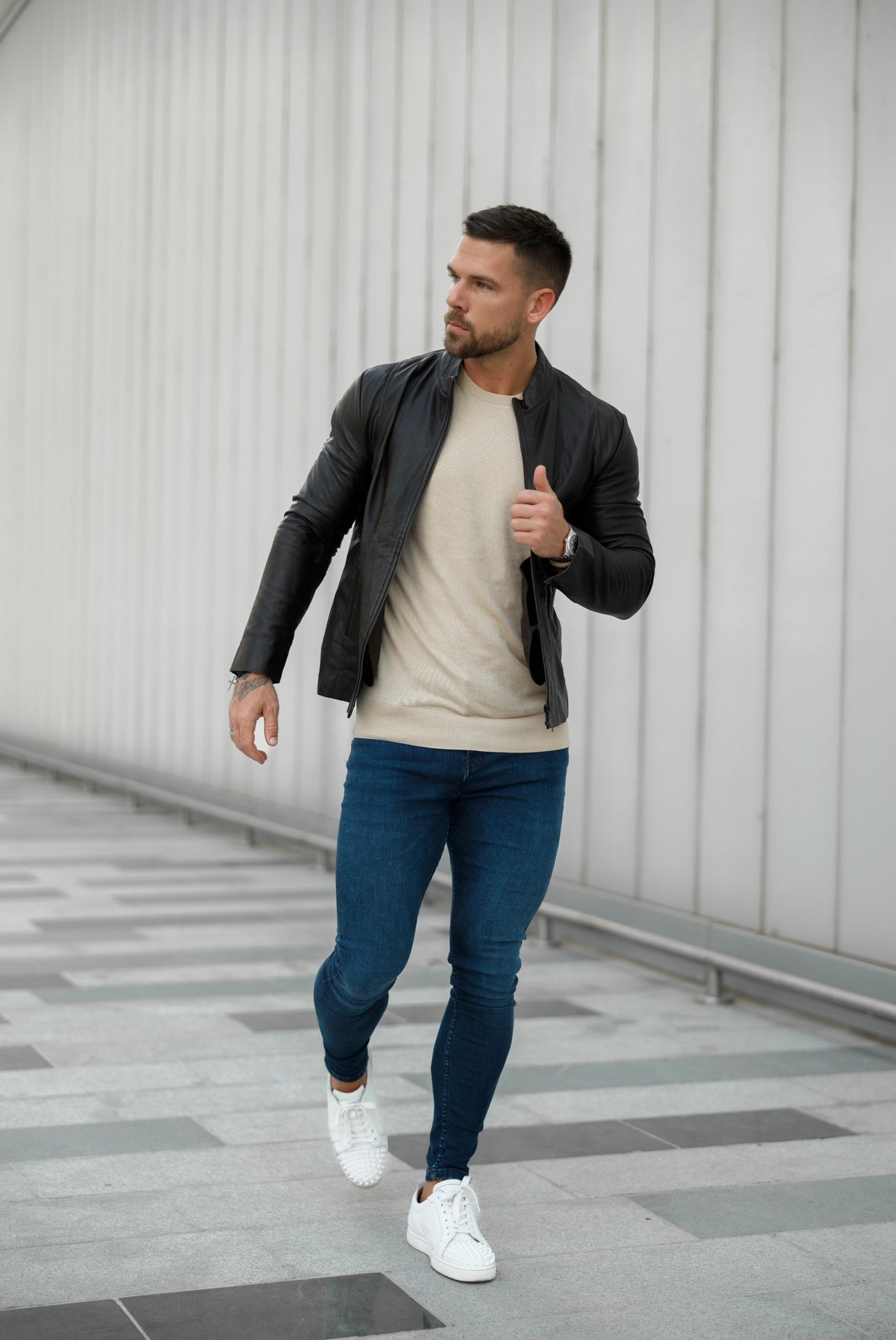 Brown Lambs Leather Jacket with Black Zips - FSH791