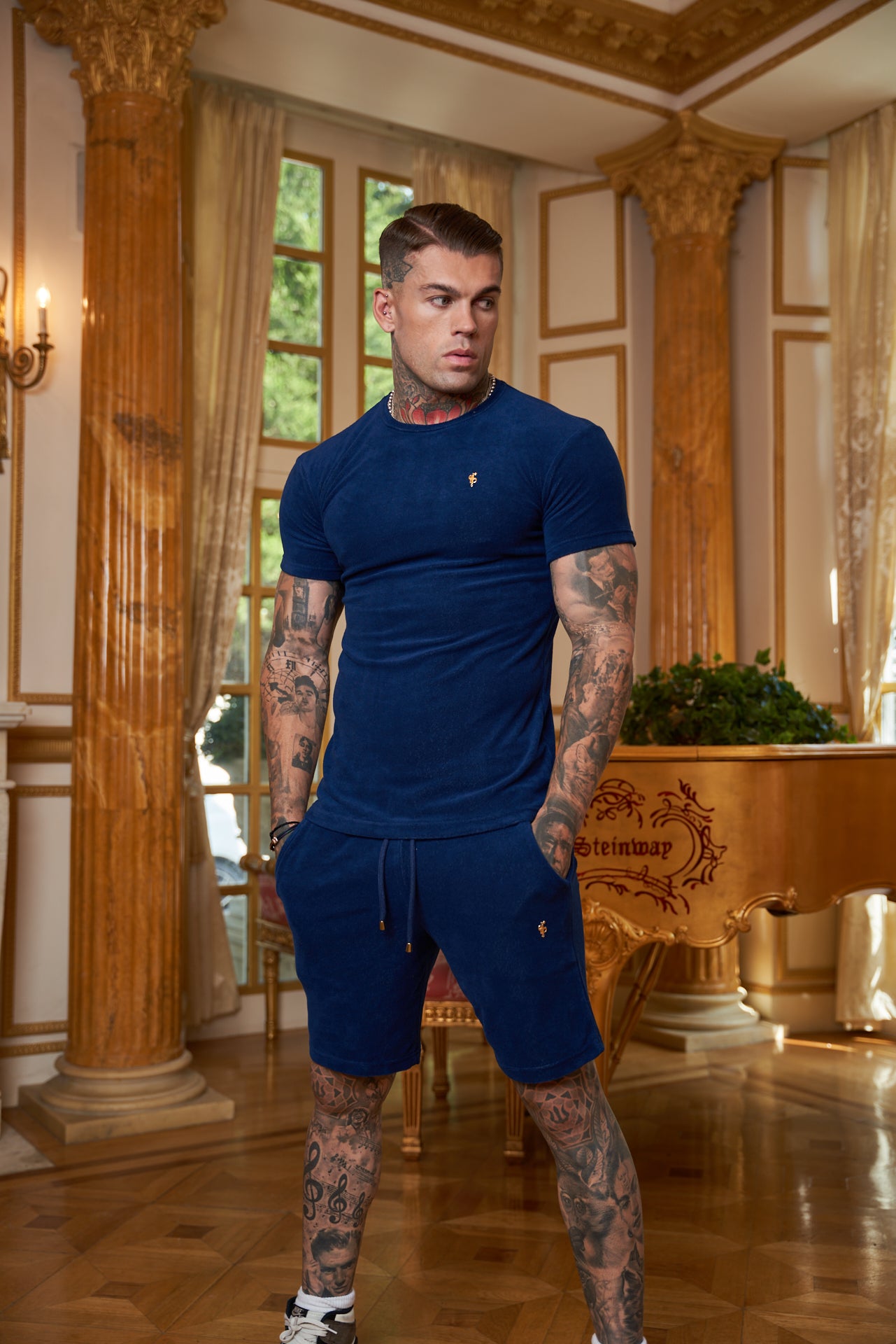 New French Navy Towelling Shorts - FSH657