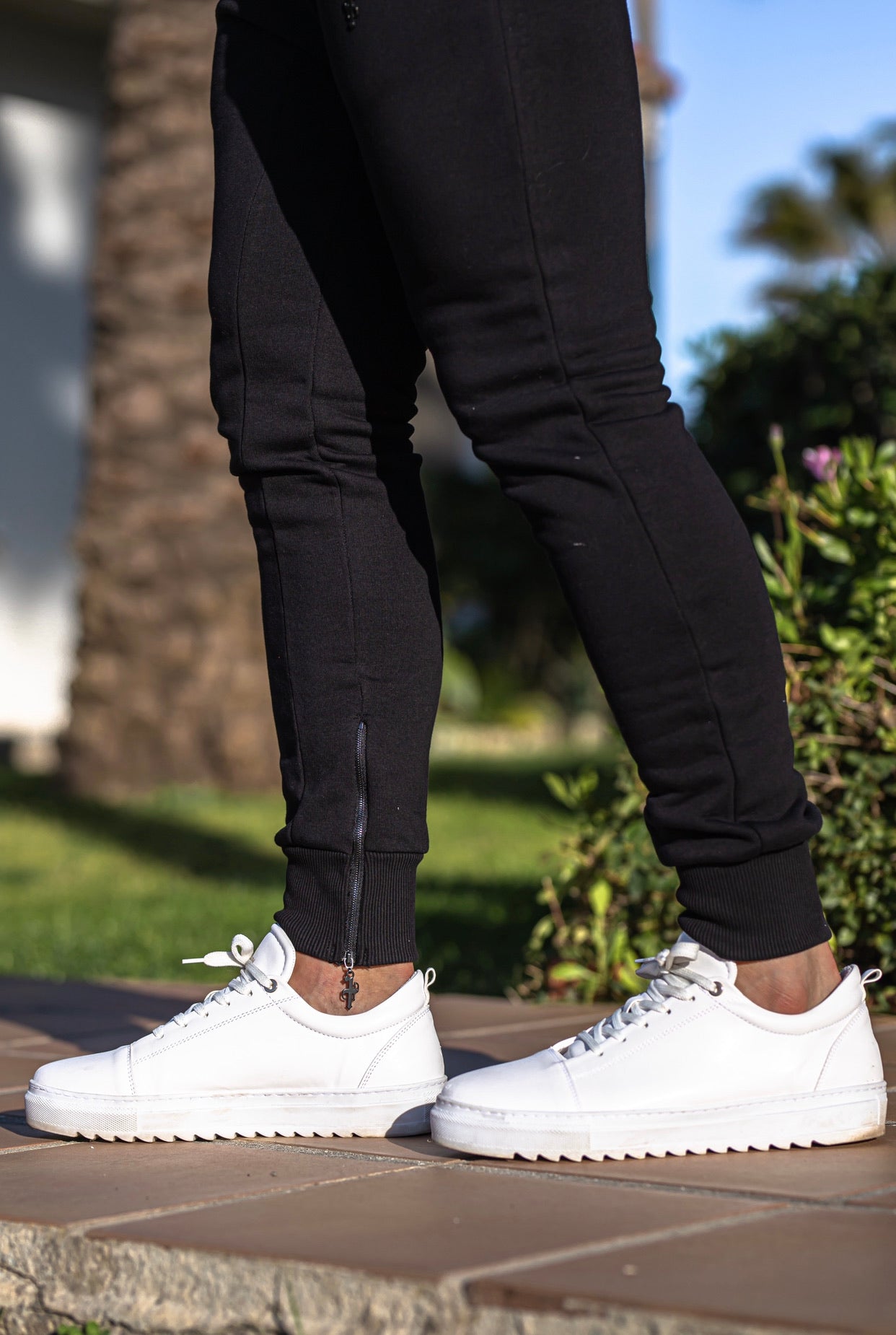 Black / Black Tapered Bottoms with Ankle Zip Detail - FSH630