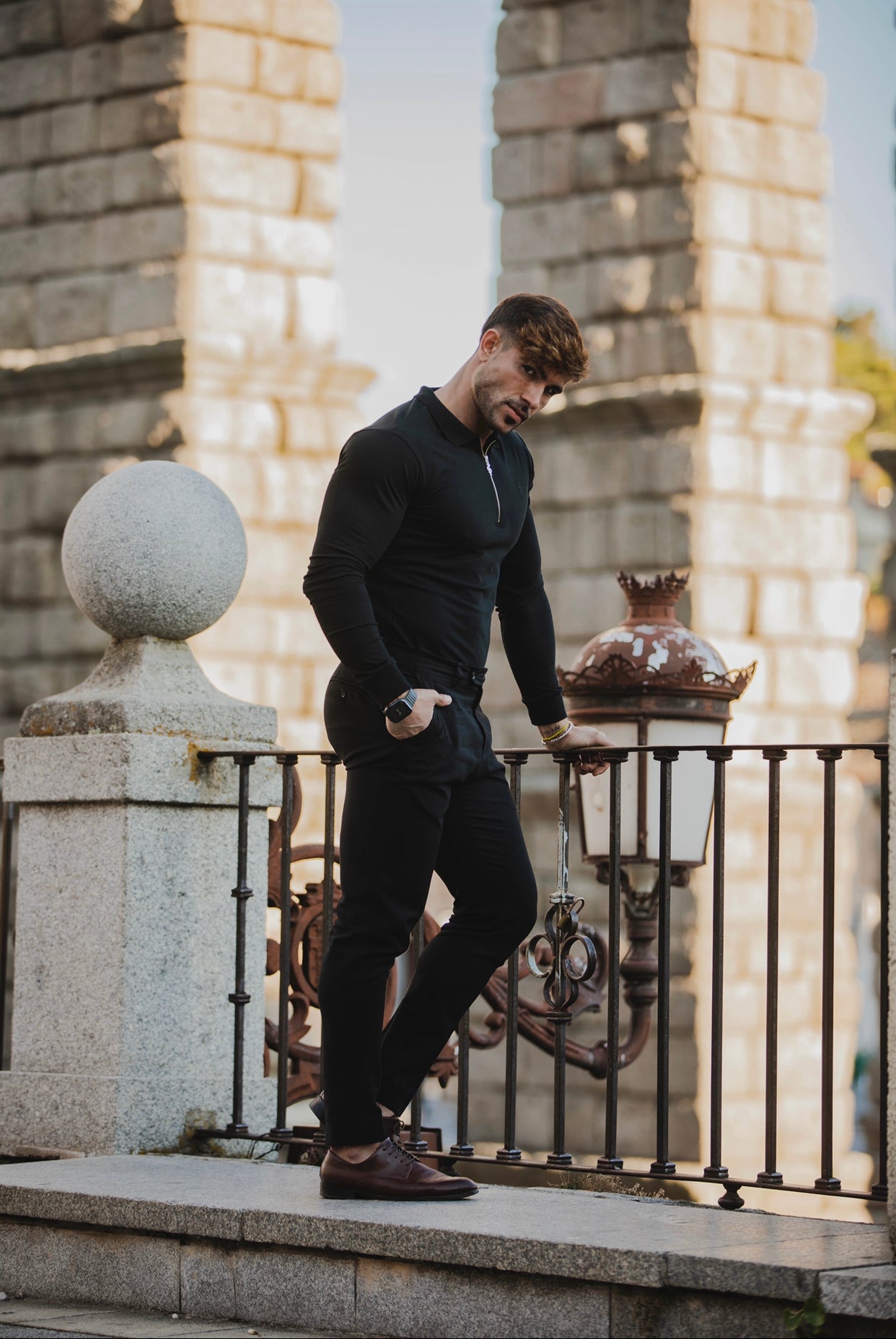 Classic Black Zipped Polo Long Sleeve Shirt - FSH025