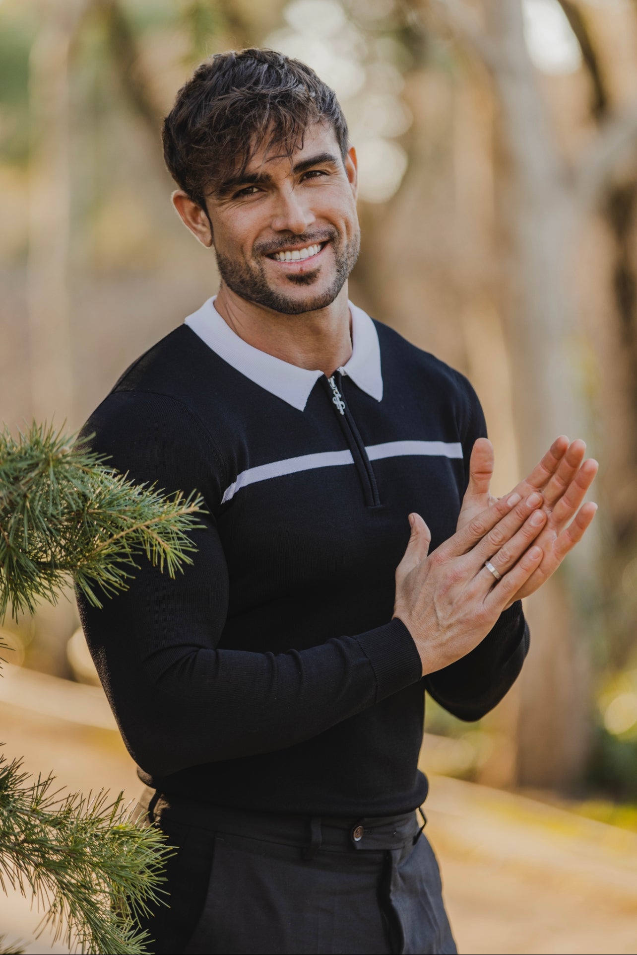 Classic Black / White Horizontal Stripe Zipped Polo Long Sleeve - FSN047
