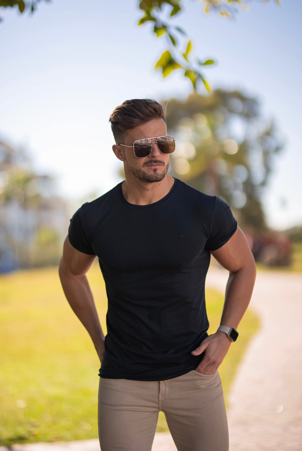 Navy Bamboo Crew T Shirt - FSH579