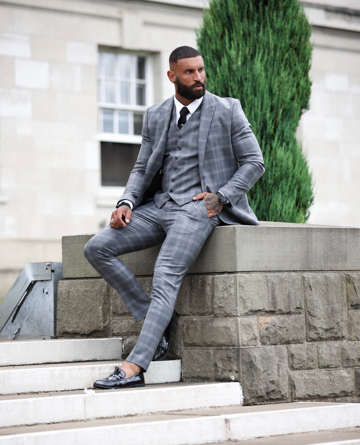 Slim Formal Waistcoat Large Silver Grey Check - FSW005