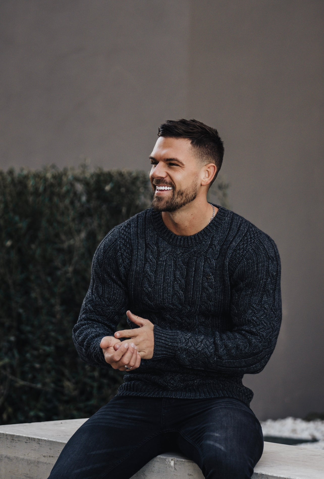 Luxury Lambs Wool Braided Knot Charcoal Jumper With Metal Decal - FSN024